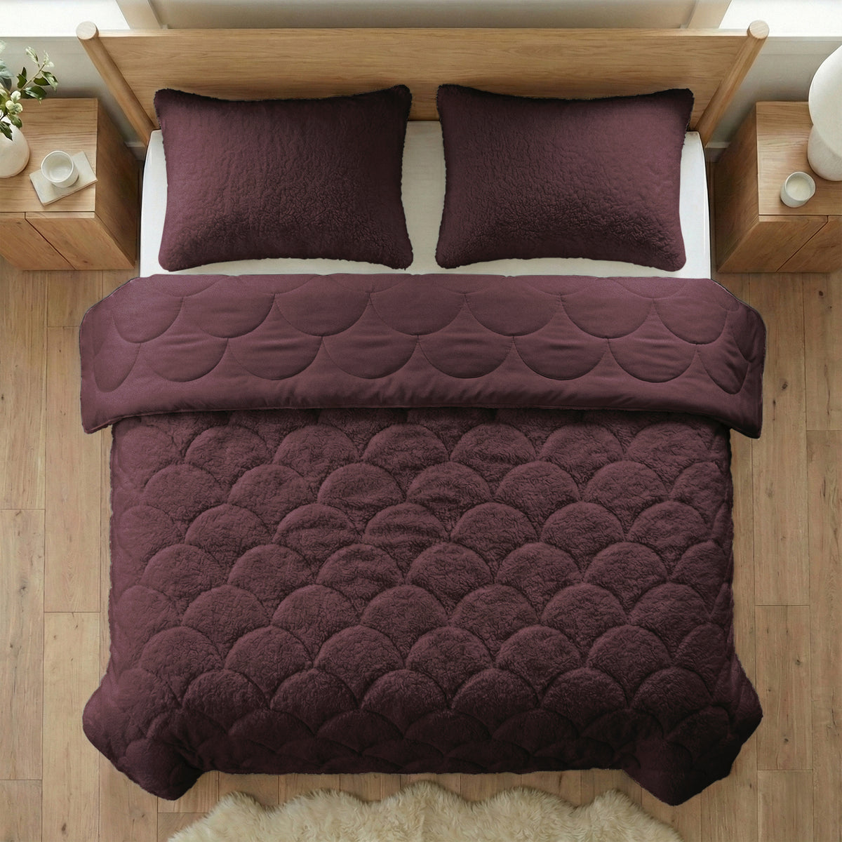 Teddy dekbed Bordeaux