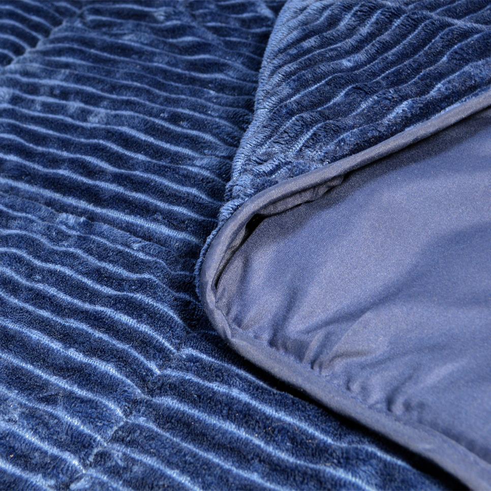 Teddy Rib Dekbed Blauw, close-up van de stof
