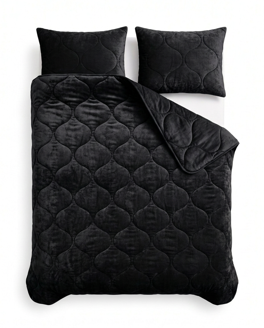 Flanel Velvet dekbed Zwart van bovenaf op bed