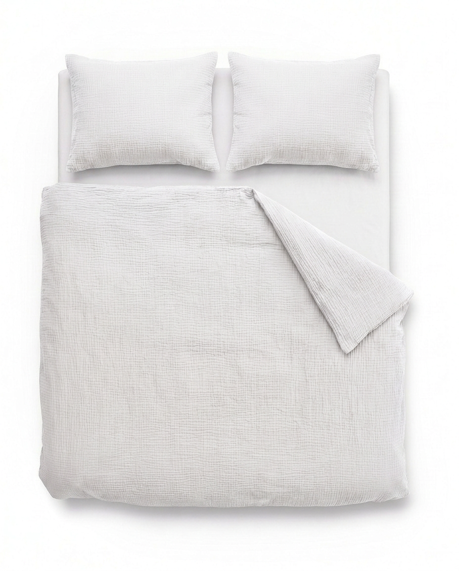 Mousseline dekbed Wit van bovenaf op bed