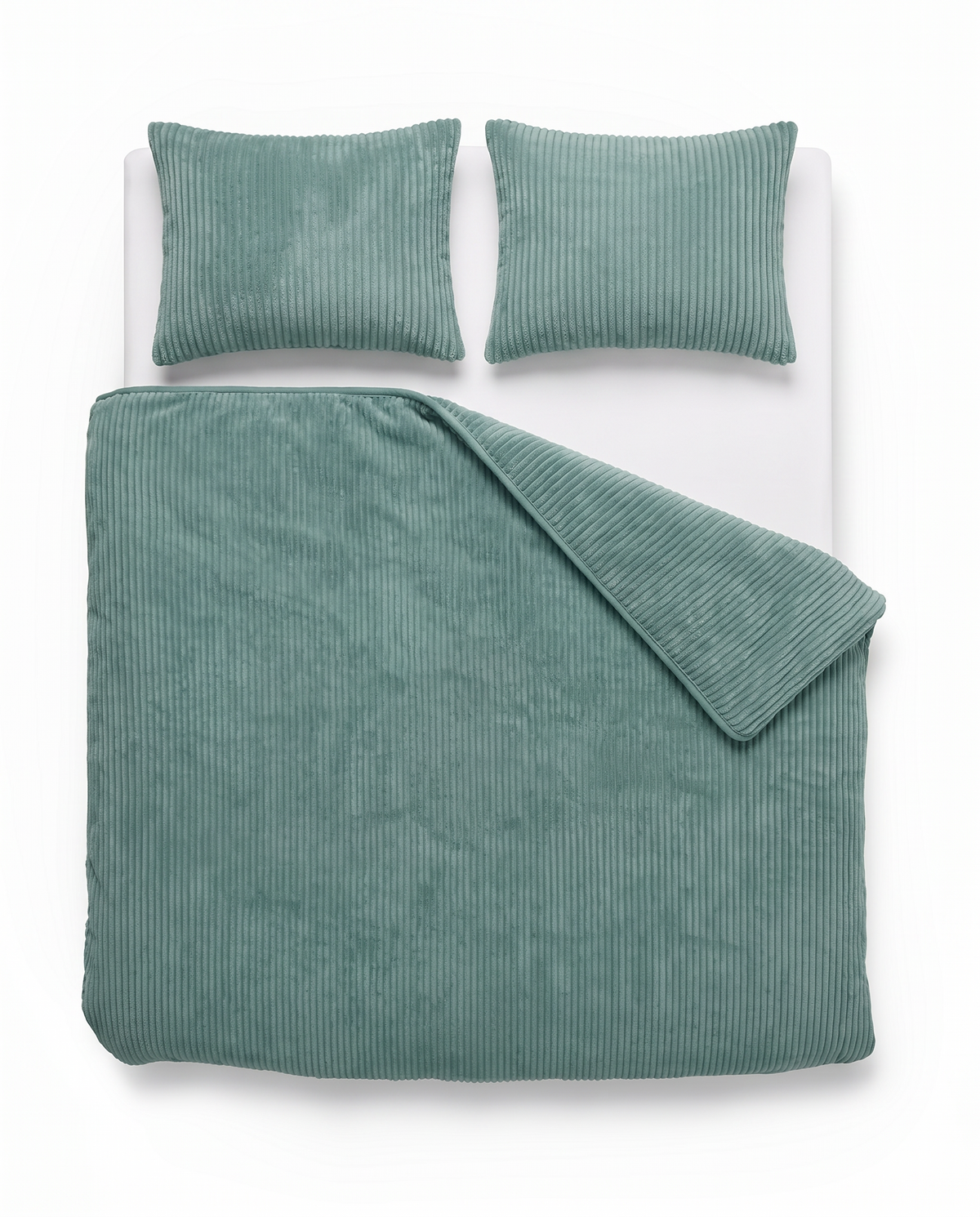 Teddy Rib Dekbed Groen van bovenaf op bed