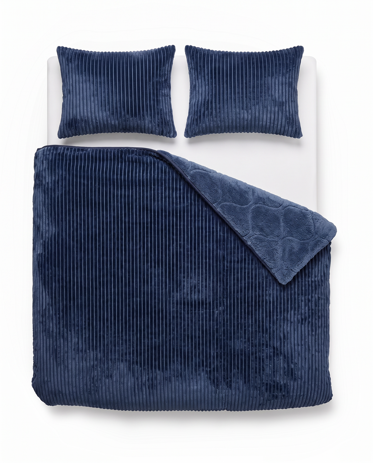 Teddy Rib Dekbed Blauw van bovenaf op bed