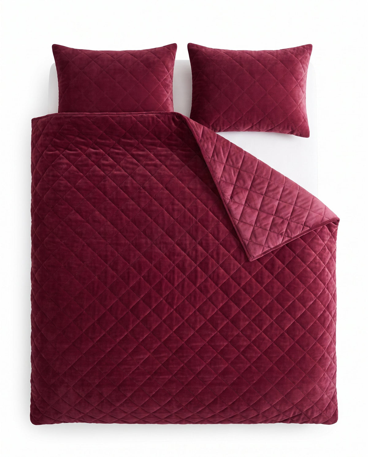 Chenille Velvet dekbed Burgundy van bovenaf op bed