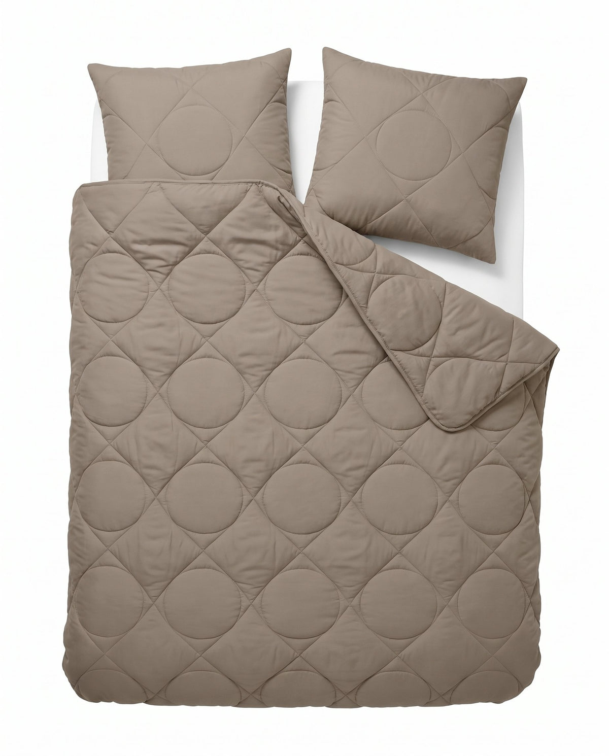 Eazzzy dekbed Taupe van bovenaf op bed