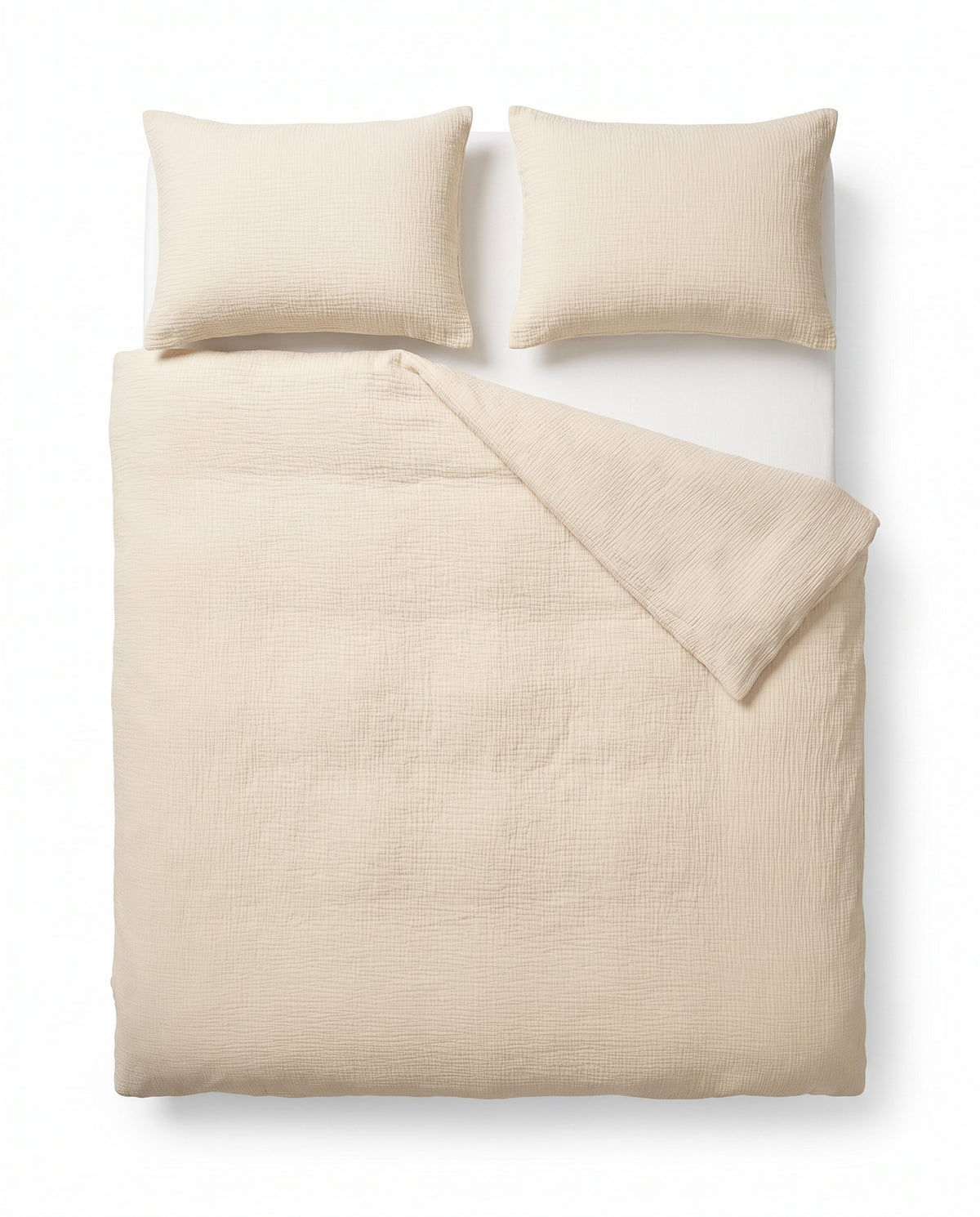 Mousseline dekbed Off white van bovenaf op bed