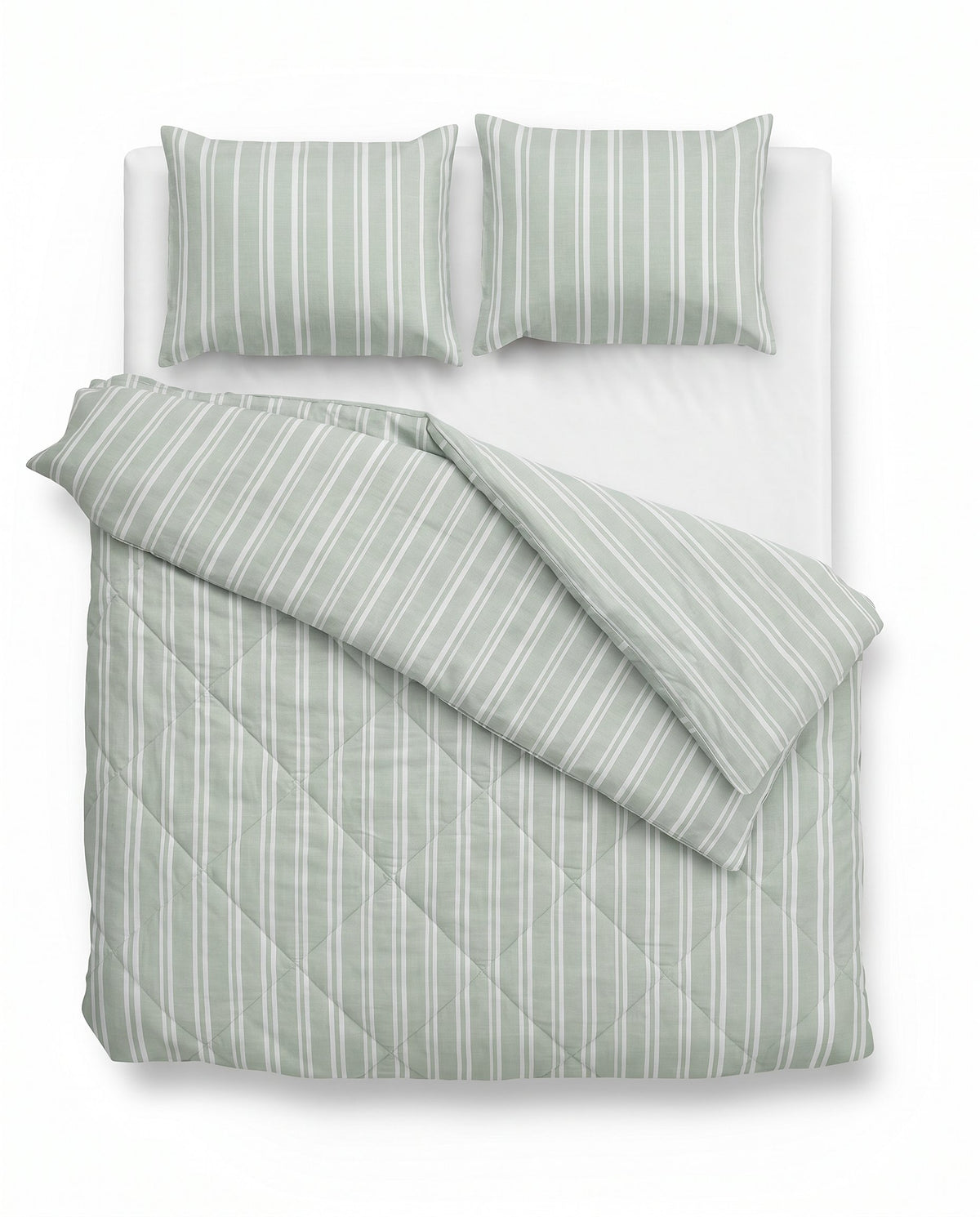 Nano Printed dekbed Vertigo Green van bovenaf op bed