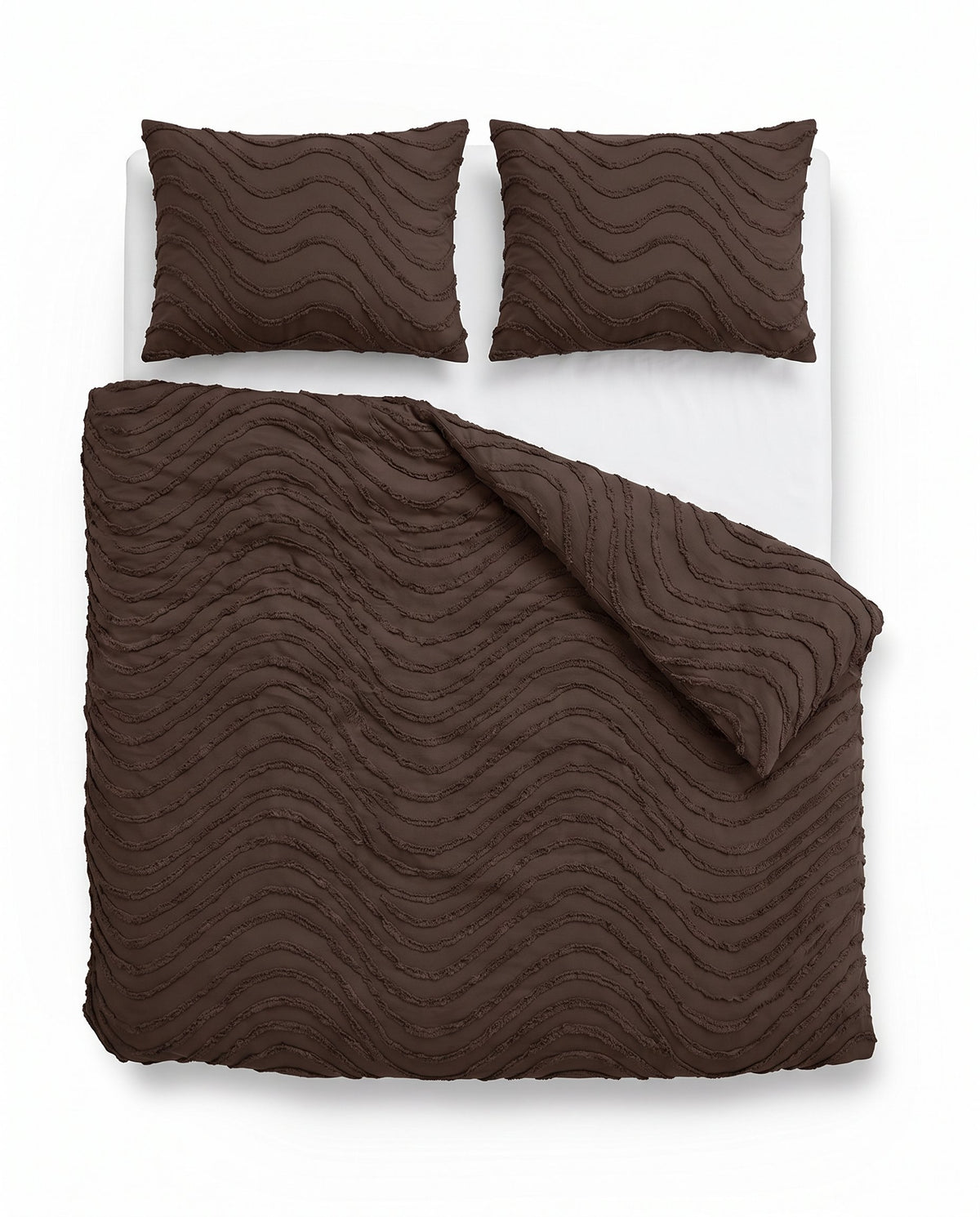Tufted Waves dekbed Bruin van bovenaf op bed