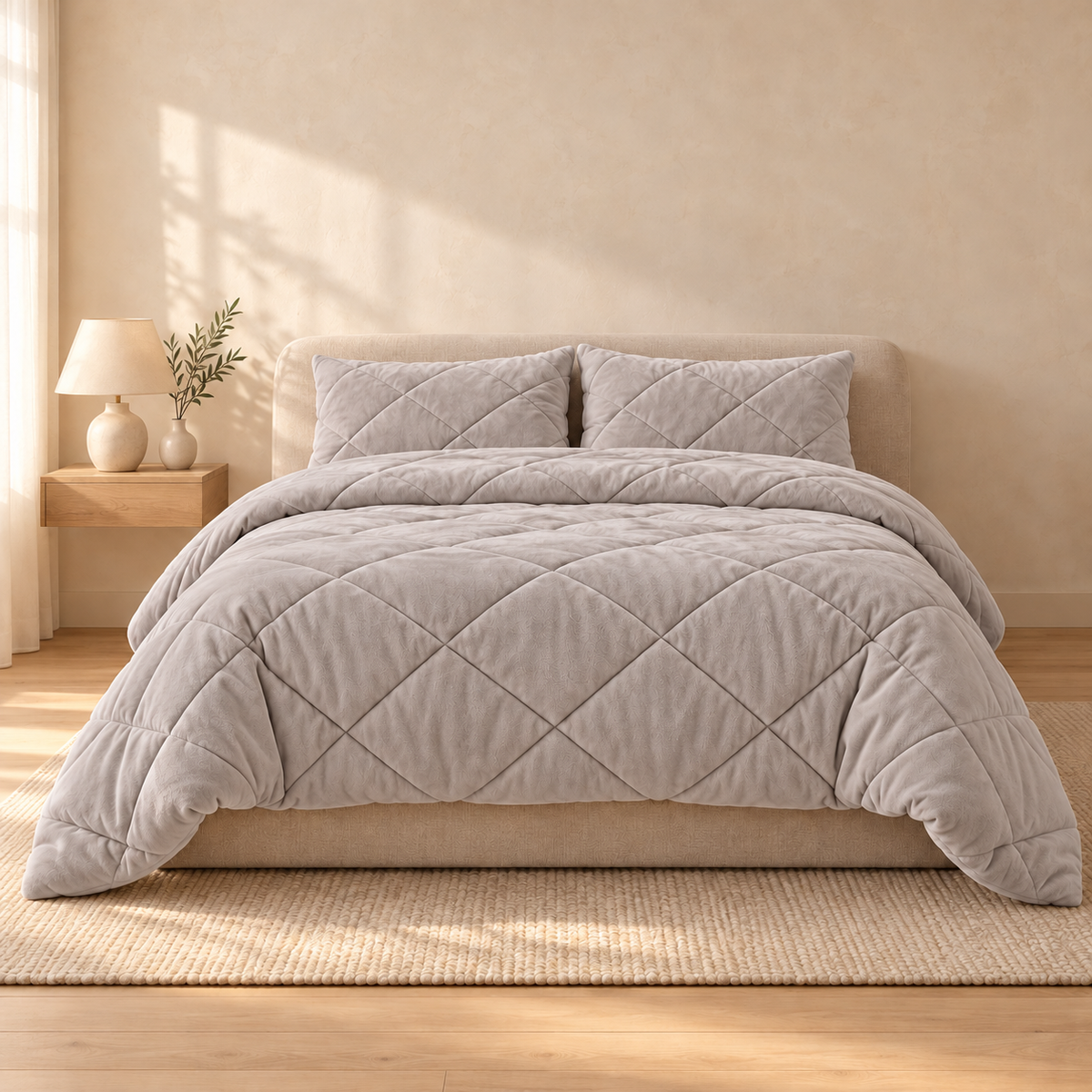 VANBRUINN Velvet Winterdekbed Greige op bed